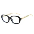 Lunettes noires à monture carrée avec branches en chaîne dorée et verres anti-lumière bleue - C8 Monture Noire Verres Transparents