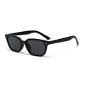 Classic black oversized sunglasses with round metal rivets and glossy finish on white background - C1 Glossy Black Frame Grey Lens
