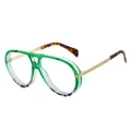 Vintage pilot sunglasses with transparent green and grey frames and gold metal temples - Green Leopard Frame Clear Lens