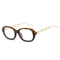 Lunettes de soleil carrées écaille avec branches chaîne dorée et verres anti-lumière bleue - Cadre C9 Imprimé Léopard Feuille Transparente