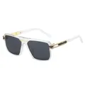 Modern square transparent frame sunglasses with golden metal bridge and dark lenses - Transparent Frame Grey Lens