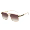 Champagne square sunglasses with gradient brown lenses and golden metal temples - Champagne Frame Double Tea Lens