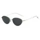 Silver oval sunglasses with dark lenses and minimalist metal frame for a retro look - Silver Frame Grey Lens