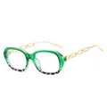 Lunettes de soleil vertes carrées avec bordure tortue et branches en chaîne dorée - Cadre Transparent À Motif Léopard Vert C13