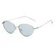 Retro oval sunglasses featuring light blue lenses and a slim silver metal frame - Silver Frame Light Blue Lens