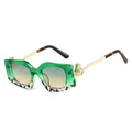 Square frame sunglasses in green tortoise shell with pearl metal temple accents - C6 Green Tortoise Frame Green Brown Lens
