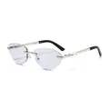 Retro cat-eye randloze zonnebril met zilveren metalen montuur en parels op de veren - Zilveren Frame Lichtgrijze Lens
