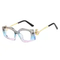 Gradient frame sunglasses with gold temples and pearl accents on the side hinges - C8 Grey Blue Frame Clear Lens