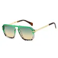 Gafas de sol aviador de moda con montura verde carey y cristales degradados - Montura Leopardo Verde Lentes Té Verde