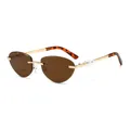 Lunettes de soleil œil-de-chat sans monture rétro avec détails de perles dorées - Monture Dorée Verres Ambrés