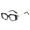 Square fashion sunglasses with gradient frame, golden metal temples, and pearl accent - C10 Black Leopard Frame Clear Lens