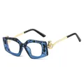 Blue tortoise square sunglasses with gold metal temples and pearl embellishments - C12 Blue Leopard Frame Clear Lens