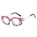 Square sunglasses with purple gradient frame, gold metal temples and pearl accents - C14 Purple Leopard Frame Clear Lens