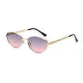 Retro oval metal sunglasses with gold frames and purple-to-pink gradient lenses - Gold Frame Gray Pink Lens