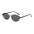 Lunettes de soleil rétro à monture métallique ovale noire pour une protection UV élégante - Monture Noire Verres Noir Gris