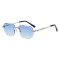Stijlvolle randloze veelhoekige zonnebril met blauw verloop en diamantgeslepen rand - Zilveren Frame Blauwe Glazen