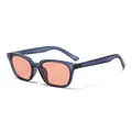 Retro square sunglasses with translucent dark blue frame and orange-pink lenses - C4 Blue Gray Frame Light Pink Lenses
