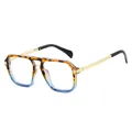 Lunettes de soleil à double pont avec monture dégradé bleu écaille et branches dorées - Monture Léopard Bleue (Verres Transparents)