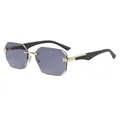 Retro rimless octagonal sunglasses with wood grain temples and grey gradient lenses - Gold Frame Photochromic Grey Lens
