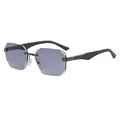 Retro rimless square sunglasses with wood grain temples and gray octagonal lenses - Gunmetal Frame Photochromic Gray Lens