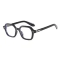 Lunettes de soleil hexagonales noires brillantes avec clous fléchés en métal - Monture Noire Anti-Lumière Bleue
