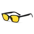 Retro black square frame sunglasses with yellow lenses and silver rivet accents - C10 Bright Black Frame Yellow Lenses