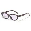 Retro oval sunglasses with dark burgundy frames, lilac lenses, and silver metal accents - Coffee Frame Light Purple Lens