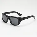 Modern black square sunglasses with unique 3D geometric lattice textured frame - Glossy Black Frame