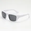 Fashionable white sunglasses with 3D diamond pattern and dark lenses for UV protection - Bright White Frame