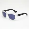Fashionable square sunglasses with 3D geometric texture and blue lenses for UV protection - Transparent Frame