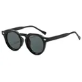 Retro-Sonnenbrille mit kleinem Rundrahmen, dunklen Gläsern und stilvollen Metallnieten - Schwarzer Rahmen Schwarz Graue Gläser