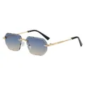 Chique randloze polygoon zonnebril met blauw-geel verloopglazen en goudkleurig metalen frame - Gouden Frame Blauw Bruin Gradiënt