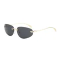 Y2K rimless sunglasses with gold metal frame and dark grey teardrop lenses - Gold Frame Grey Lens