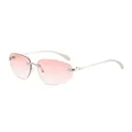Y2K Randlose Sonnenbrille mit rosa Verlaufsgläsern und silbernem Metallrahmen auf Weiß - Silberrahmen Doppelrosa Linsen