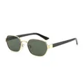 Polygon gold metal sunglasses with dark green lenses and black temples in 3/4 view - Regular / Standard (Incl. 13% VAT Invoice) Gold Frame Dark Green Lenses