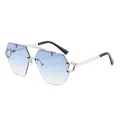 Randlose Oversize-Pilotenbrille mit blauem Verlauf und silbernem Metallrahmen - Silberrahmen Doppelblaue Gläser