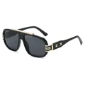 Fashionable oversized sunglasses with black frames and gold accents for UV protection - Black Frame Black Grey Lens