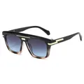 Retro square sunglasses with tortoiseshell frame, blue gradient lenses and gold accents - Black Leopard Frame Grey Blue Lens