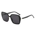 Retro oversized polygon sunglasses with black frames and dark grey lenses for UV protection - Black Frame Grey Lens