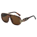 Retro oversized tortoiseshell sunglasses with brown lenses and golden metal bridge bar - Leopard Frame / Tea Lens