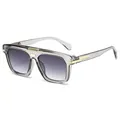 Modern square transparent grey sunglasses with gradient lenses and gold metal accents - Transparent Grey Frame Gradient Grey Lens