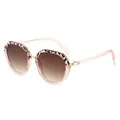 Polygonal sunglasses for women with leopard print frames and brown gradient lenses - Leopard Pink Frame Tea Lens