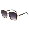 Oversized polygon sunglasses with beige frames and gradient grey lenses for women - Coffee Frame Brown Lens