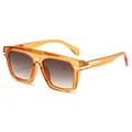 Lunettes de soleil carrées rétro ambre avec verres dégradés marron et détails métalliques - Monture Thé Transparent Verre Dégradé Thé