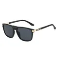 Gafas de sol aviador retro con montura negra y detalles dorados para conducción al aire libre - Montura Negra Lentes Grises