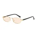 Vintage small square metal sunglasses with gold frame and peach lenses in 45-degree view - Gold Frame Champagne Lens