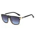 Square aviator sunglasses with tortoise frame, gold metal accents and blue gradient lenses - Black Leopard Frame Green Yellow Lens