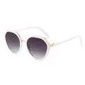 Polygonal white cat-eye sunglasses with gold metal bridge and gradient lenses - Solid White Frame Gray Lens