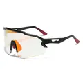 Large frame photochromic cycling sunglasses with aerodynamic black frame and red anti-slip tips - Black Frame Burgundy Temples Red Lens