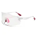 Oversized white photochromic sports sunglasses with iridescent lens for outdoor cycling - White Frame Pink Lens